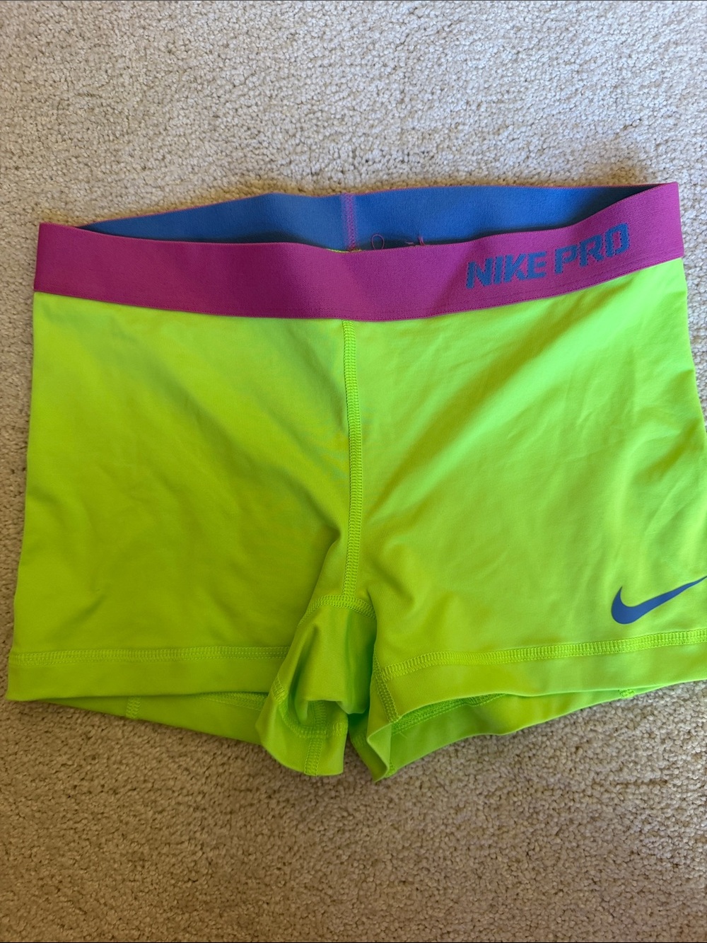 Nike Women's Neon Lime Compression Shorts with Pink Waistband